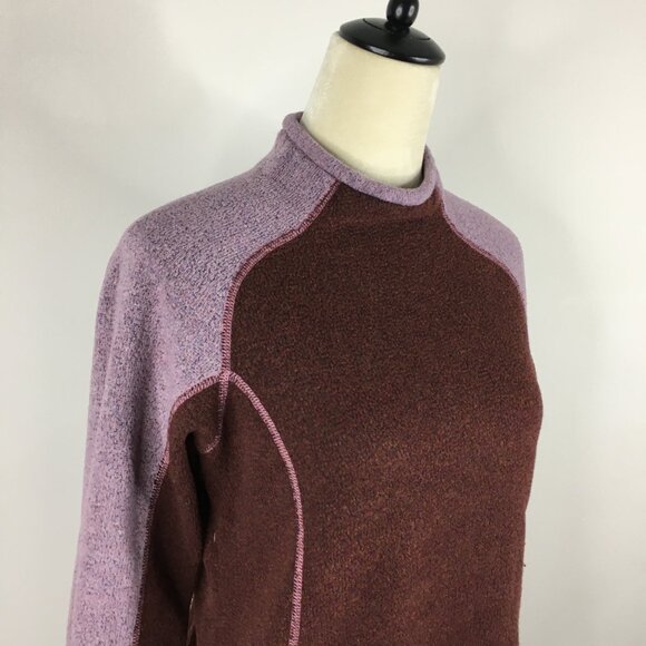 KUHL Brown Purple Colorblock Alfpaca Fleece Mock Neck Pullover Knit Sweater - Picture 5 of 12